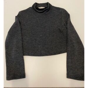MNG Women S Charcoal Gray Mock Neck Cropped Knit Sweater Long Sleeve  081